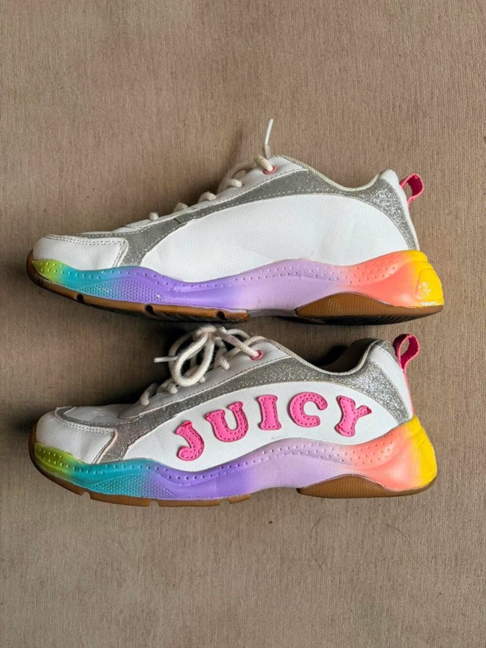 Juicy Couture Deluxe Rainbow Platform Sneakers | White Glitter Y2K - Picture 2 of 8